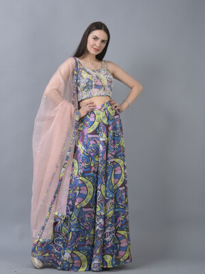 Indian Skirt Set Lehanga With Organza Dupata