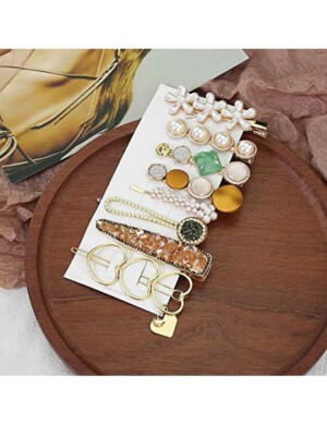 8 Piece Korean Style Pearl Barrettes Women's Set Hairpin Korean Style Hair Clip Marble Alligator bobby pins Duckbilled Headdress Jewellery Hair Access