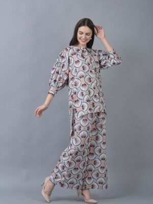 Pure Organic Soft Linen  Contemporary Co-ord Set Straight Fit Ruched Top With Straight Pants- 2 pieces set