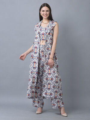 Pure Organic Soft Linen contemporary Co-ord Set Cropped Top With Straight Pants and Long Sleeveless Jacket- 3 Pcs. Set