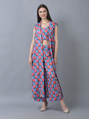 Pure Organic Soft Linen Contemporary Co-ord Set Cropped Top With Straight Pants and Long Sleeveless Jacket- 3 pieces set