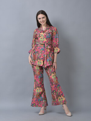 Pure Organic Soft Linen Contemporary Blazer Co-ord Set with Bell Bottoms- 2 pieces set