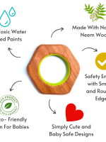 Hexagon & square teether for babies | Benefits of neem wood | child safe teether | serves as grasping and chewing toy | wooden teethers