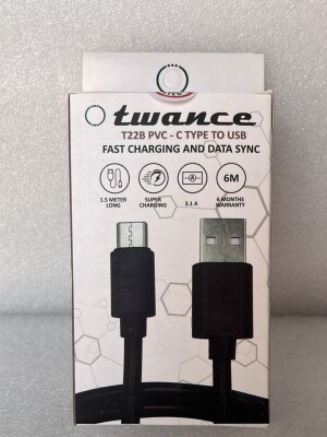 Twance T22B PVC - Type C to USB charging and data sync Cable,