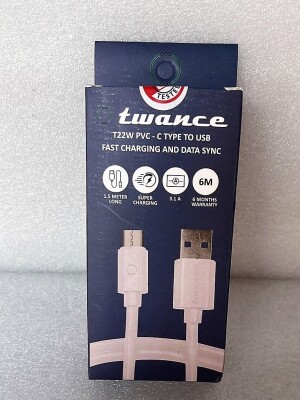 Twance T22W PVC - Type C to USB charging and data sync Cable,