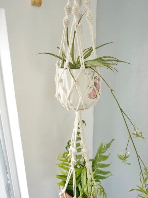 2 Tier Macrame Plant Hanger, Double Plant Holder, Plant Hanger, Double Pot Hanger, Custom Color Plant Hanger