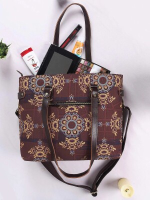 Brown Floral Motif Trendy Bag for Women
