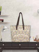 White Lotus Floral Print Handbag , Large main compartment with zip closure  and Inner zippered compartment to keep valuables