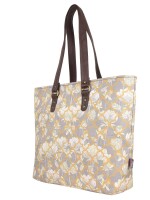 White Lotus Floral Print Handbag , Large main compartment with zip closure  and Inner zippered compartment to keep valuables