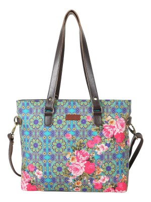 Blue and Pink Flower Women Tote Handbag