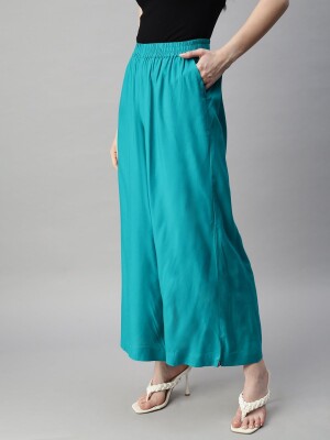 Sea green 100% cotton polyester blend palazzo pant