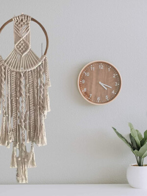 Macrame Dream Catcher | Cotton Rope Bohemian Vintage Style Wall Hanging Tapestry | Modern Room Home Decor | Geometric Wall Art | Gifting (Ivory)