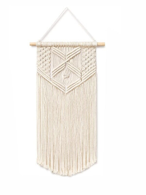 Cotton Macrame Wall Hanging for Home/Office Decor (Off-White_24inchx13inch)