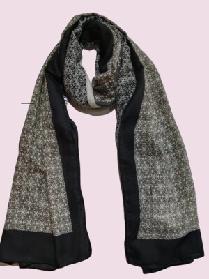 Women Silver & Black Printed Scarf, Black and Silver printed scarves, has solid border