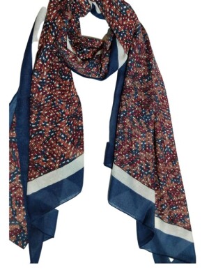 Women Blue & Maroon Scarf, Blue and Maroon Printed scarves, has solid border