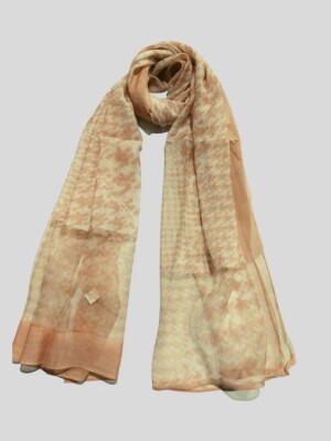 PESTAL BROWN SOFT PRINTED SCARF- Brown printed Scarf and has a taping border