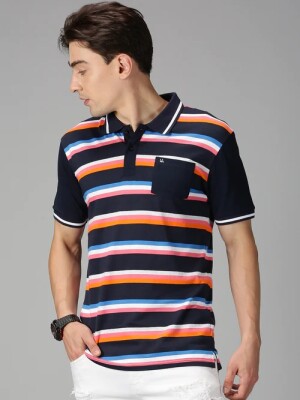 Men Multicolor Broad Striped Polo Neck Tshirt-  that effortlessly combines style and comfort