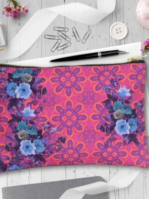 Pink and Blue Floral Utility Pouch