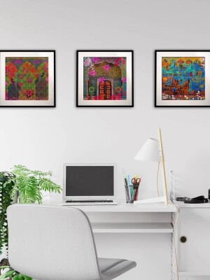 Multicolor Set of 3 Wall Art with Frame