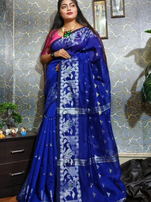 Pure Handloom Banarasi Pure Silk Katan Saree , Tussar Zari & Silver Zari Weaving Border, Body & Pallu, by suvadeep