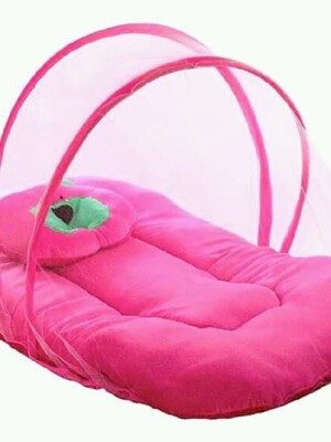 MOSQUITO Net: Soft and Comfortable New Born Baby Bedding Set with Protective Mosquito Net and Pillow (Pink, Yellow, Blue)