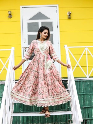 Fabric Cotton Full Flair Angrakha Gown
