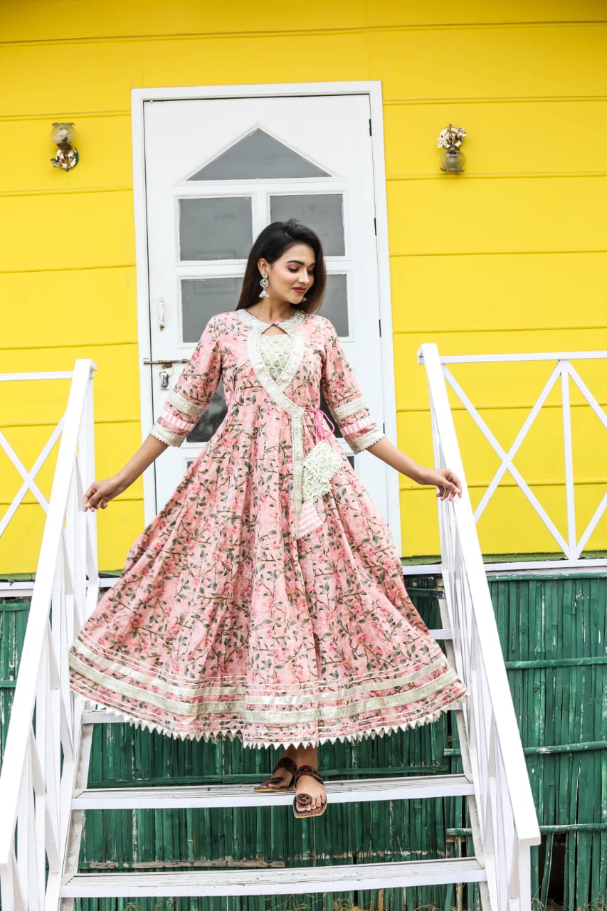 Ethnic Gowns | Full Flair Anarkali Cotton Gown | Freeup