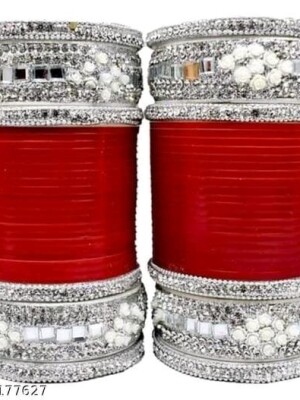 Silver Kundan bridal chuda, red chuda set, traditional chuda set, wedding chuda, punjabi chuda, red wedding chuda, red punjabi chuda,