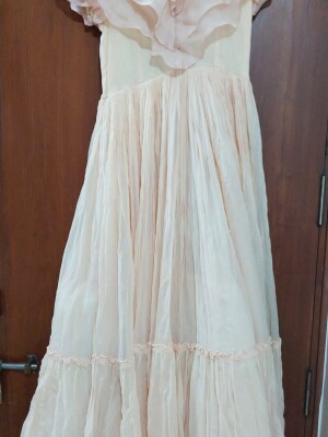 Peach New pure Chiffon Indo western gown