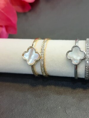 CZ Clovers Bangle Bracelet - Gold And Silver