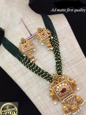 Colorful beads necklace set with Gold plated pendent and beautiful earrings.