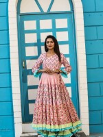 An Anarkali kurta Garara suit set is a traditional Indian ethnic outfit that consists of the Anarkali kurta, Garara bottoms, & the dupatta