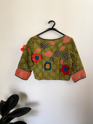 Bagiya: Cotton Hand applique blouse with inner lining
