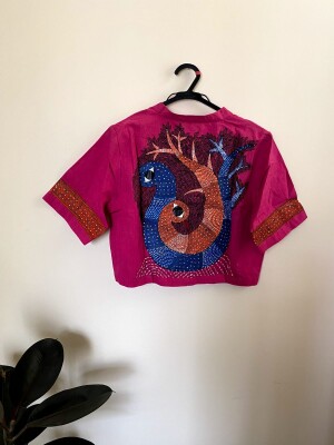 Baag: Cotton hand-painted blouse with band collar