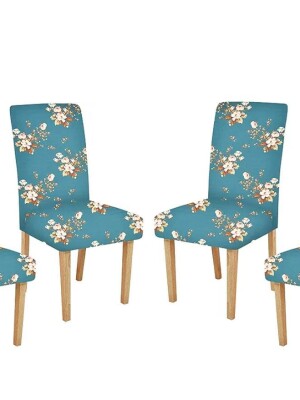 Premium Polyester Spandex Printed Chair Cover Pack of 6 Stretch Removable Washable Short Dining Chair Cover Protector Seat Slipcover(Sea Green Floral)