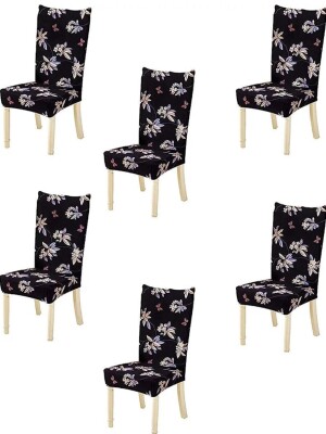 Premium Polyester Spandex Printed Chair Cover Pack of 6 Stretch Removable Washable Short Dining Chair Cover Protector Seat Slipcover(Black Floral)