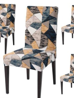Premium Polyester Spandex Printed Chair Cover Pack of 6 Stretch Removable Washable Short Dining Chair Cover Protector Seat Slipcover(Multicolor Geo.)