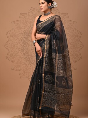Black & Golden Chambal - Kota Doriya Sarees, Beautiful & Traditional Sarees, Office Wear For Women