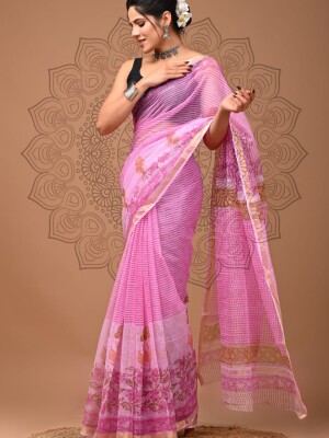 Colorful Hand block  printed kota doriya sarees with blouse., Attractive & Vibrant Colors, Soft & Comfortable Office Wear