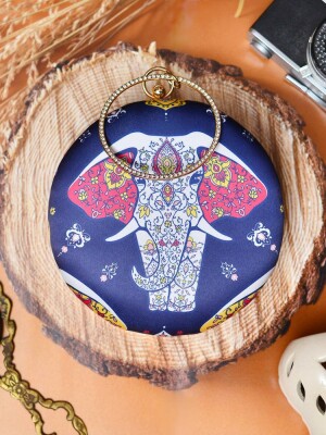 Artistic Elephant printed Round Clutch, Designer Clutches, Classy & Trendy Handbags, Vibrant Colors
