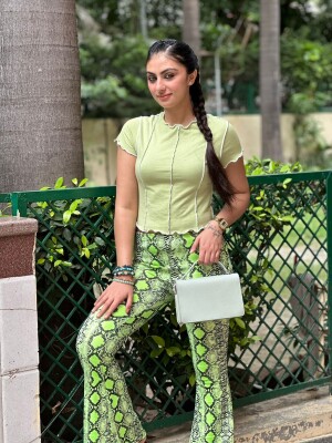 Cut and Sew Pista Green top for women