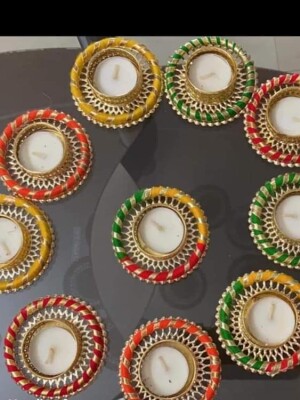 Set of 10 Multi Color Tea Light Holders, Handmade Diya, Diwali Diya, Diwali Gift, Diwali Festival Puja, Candle Holder, Tealight Holder, Table Top