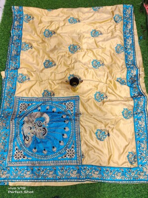 Exquisite pure dhupion Kantha-stitched saree.