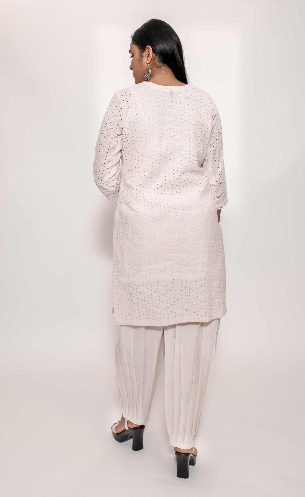 White Hakoba Embroidery Summer Cotton Kurta Set for Women | WhySoBlue