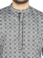 Black & grey cotton checks men long kurta and design pattern- Checks