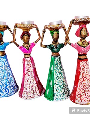 Doll Candle Holders, charming handcrafted, decorative pieces made from paper mache(Set of 2)