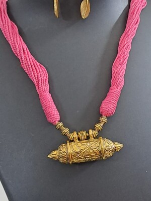 Antique Pink thread bead Necklace Set, Necklace set for women & girls, Karwachauth special