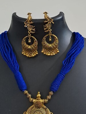 Royal blue beaded necklace for women, karvachauth special
