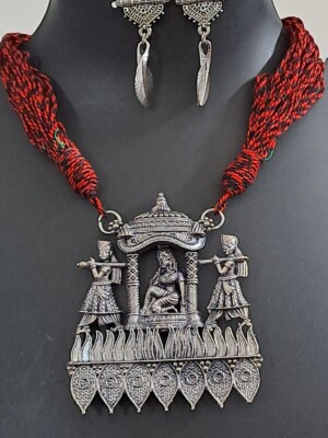 Oxidised Beaded necklace  with dulhan doli Pendants & Earrings
