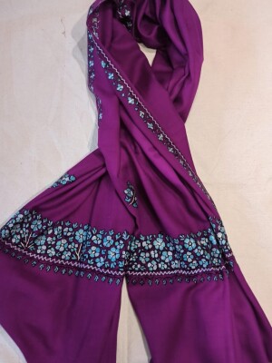 Unique & beautiful hand embroidered paper machi work stole with border embroidery (Neemdour) work.